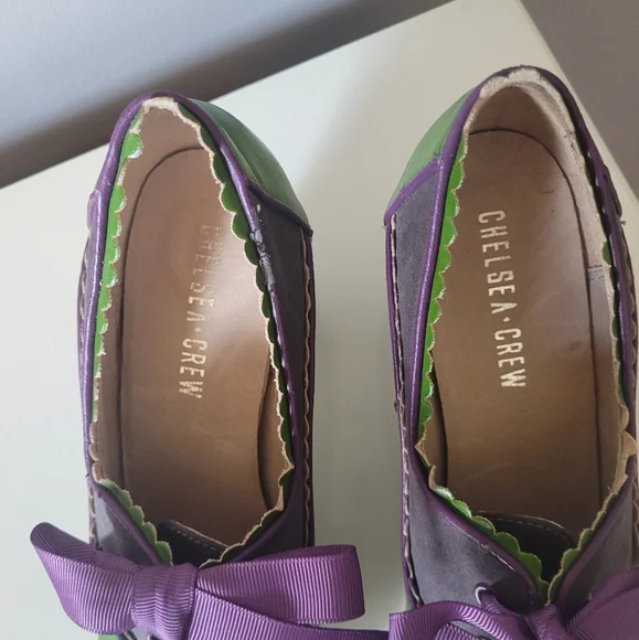 Chelsea Crew Green and Purple Heels with Scalloped Detail, GUC, Size 6.5 - Picture 3 of 10